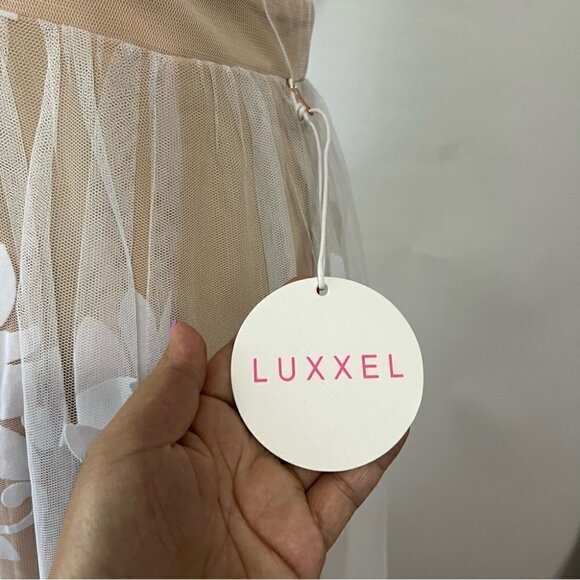 Luxxel, Women’s Long V-Neck Illusion Open Back Dress - White/Nude. Size: S. NWT - Picture 8 of 16